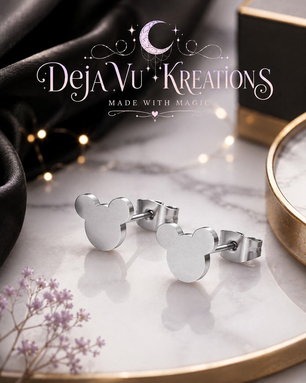 Silver Stainless Steel Mickey Mouse Silhouette Stud Earrings